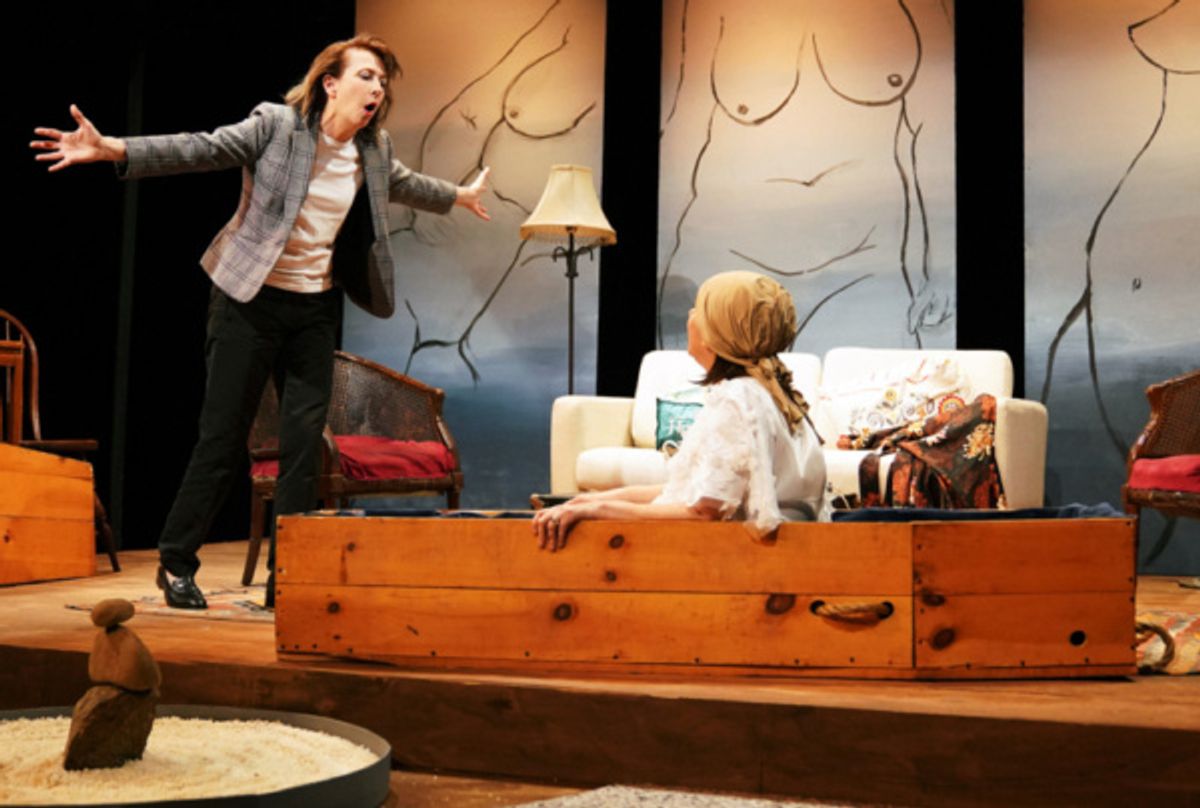 Jan Leslie Harding & Bernadette Quigley in DYING IN BOULDER. Photo by Carlos Cardona. at 