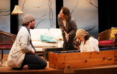 Michael Rabe, Jan Leslie Harding & Bernadette Quigley in DYING IN BOULDER. Photo by C Photo