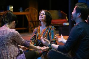 Mallory Ann Wu, Bernadette Quigley & Fenton Li in DYING IN BOULDER. Photo by Carlos C Photo