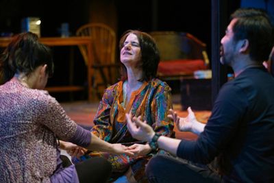 Mallory Ann Wu, Bernadette Quigley & Fenton Li in DYING IN BOULDER. Photo by Carlos C Photo