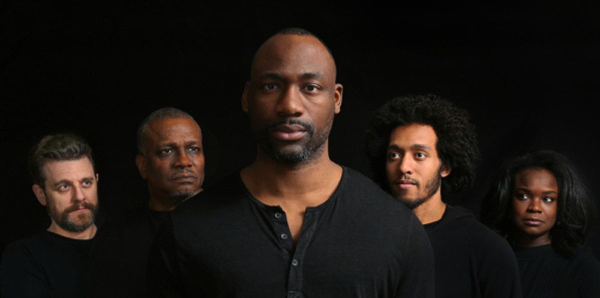 Sean Meehan, Alexander Thomas, Jamal James, DazMann Still, and Lisa Tharps in The Royale by Marco Ramirez at the Kitchen Theatre Company    Photo by Kristine Vann at 