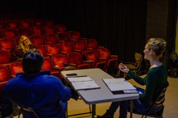 Director Ella Jane New and cast in rehearsal for SIX CORNERS by Keith Huff Photo