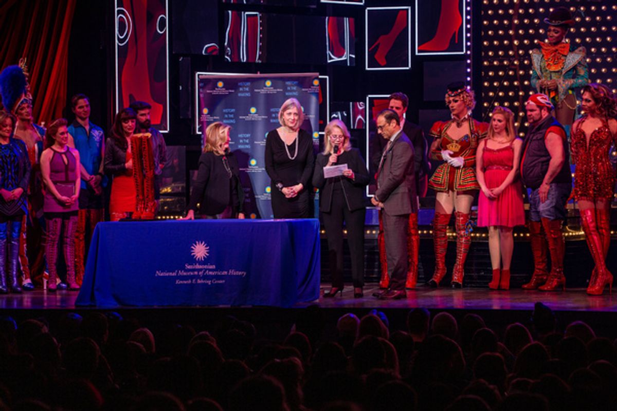 Abbe Raven, Anthea M. Hartig, Daryl Roth, Jerry Mitchell, and the Cast of KINKY BOOTS at 