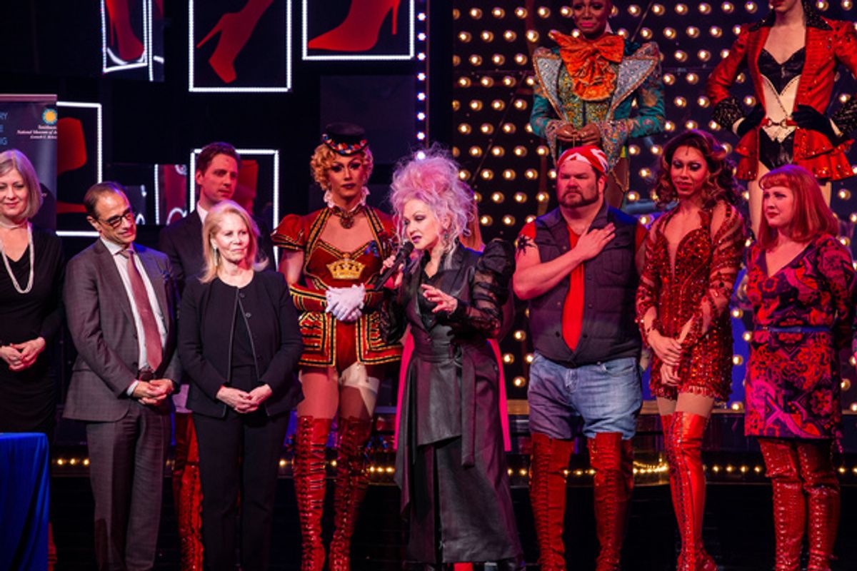 Anthea M. Hartig, Jerry Mitchell, Daryl Roth, Cydni Lauper, and the Cast of KINKY BOOTS at 