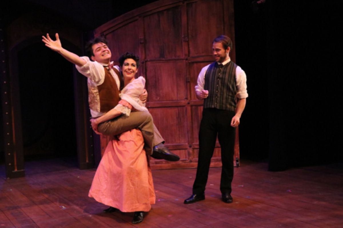 Nik Kmiecik as Boris, Kayla Boye as Claudine and Tony Carter as Hilaire Jussac at 