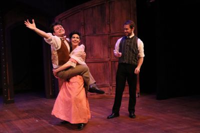 Nik Kmiecik as Boris, Kayla Boye as Claudine and Tony Carter as Hilaire Jussac Photo