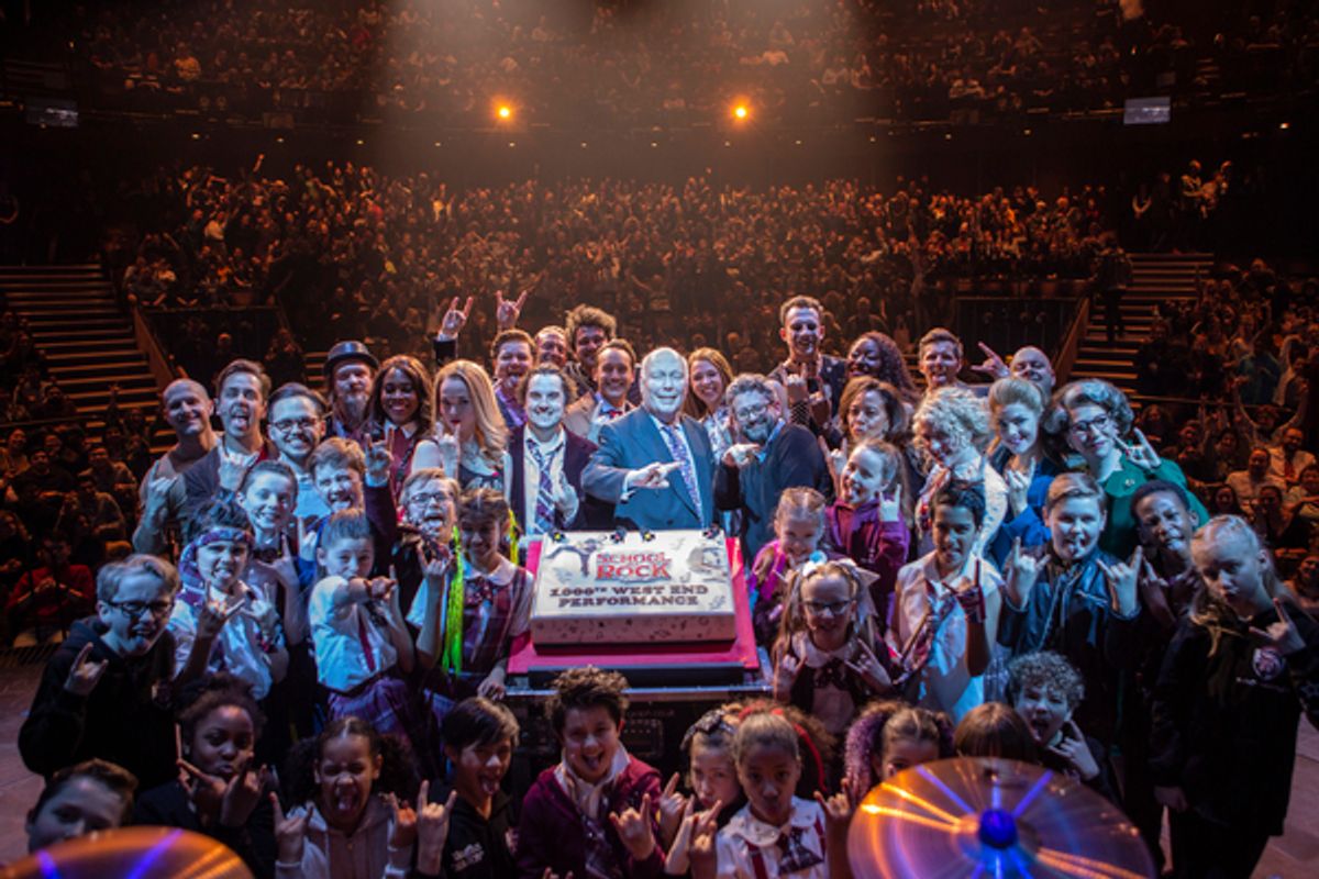 Craig Gallivan, Julian Fellowes, and Laurence Connor with the Cast of School of Rock at 