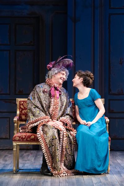 Dan Hiatt as Miss Matilda Crawley and Rebekah Brockman as Becky Sharp Photo