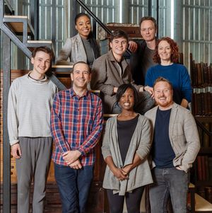 Back Row (left to right) Rayxia Ojo (Rose Granger-Weasley), Dominic Short (Albus Potter), Jamie Ballard (Harry Potter) and Susie Trayling (Ginny Potter)
Front Row (left to right) Jonathan Case (Scorpius Malfoy), James Howard (Draco Malfoy), Michelle Gayle @ BroadwayWorld Back Row (left to right) Rayxia Ojo (Rose Granger-Weasley), Dominic Short (Albus Pott Photo