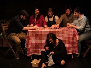 Colton Needles (Dorn), Olivia Haller (Arkadina), Adrian Iglesias (Shamrayev), Thomas Shuman (Trigorin), Elizabeth Floyd (Polina) and Madeline Mooney (Masha) @ BroadwayWorld Colton Needles (Dorn), Olivia Haller (Arkadina), Adrian Iglesias (Shamrayev), Thomas Photo