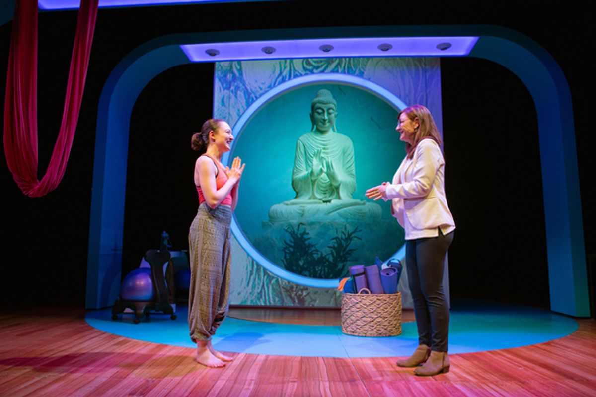 Joan (Susi Damilano*) seeks advice from L.A. yoga expert Romola (Ayelet Firstenberg*). at 