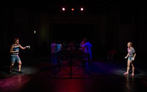 L to R Roy Samra and Alli Atkenson and the cast of HANDS ON A HARDBODY Photo