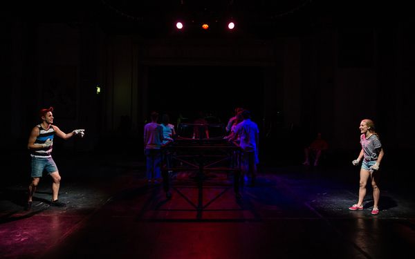 L to R Roy Samra and Alli Atkenson and the cast of HANDS ON A HARDBODY Photo