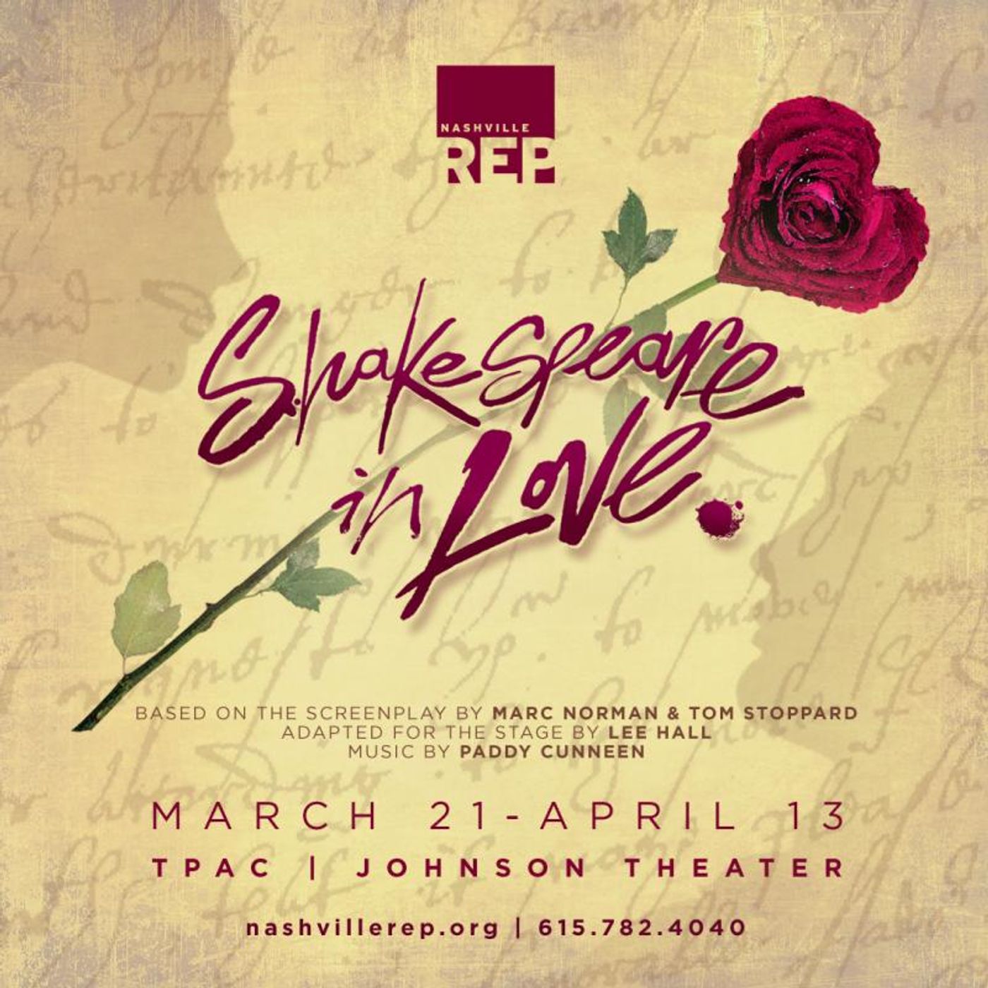 SHAKESPEARE IN LOVE Closes Out Nashville Rep's 2018-19 Season at TPAC's Johnson Theatre  Image