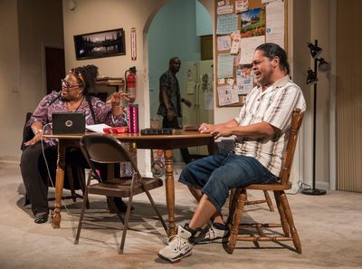 Cecilia Noble (Ivy), ensemble member K. Todd Freeman (Dee) and Eddie Torres (Felix) Photo