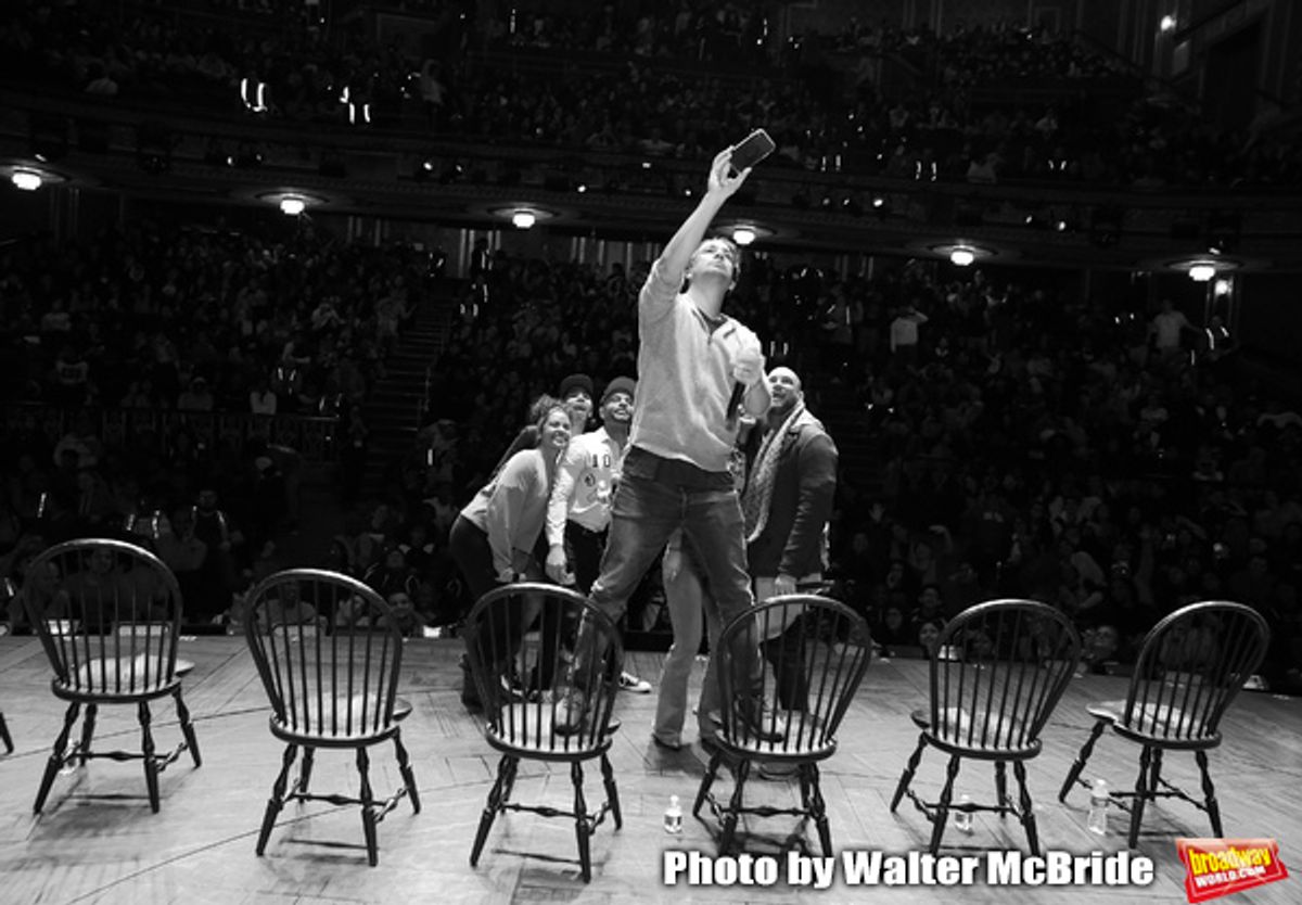 Marc dela Cruz, Elizabeth Judd, Greg Treco, Terrance Spencer, Anthony Lee Medina, Sasha Hollinger with Lin-Manuel Miranda making a surprise appearance during a Q & A before The Rockefeller Foundation and The Gilder Lehrman Institute of American History sp at 