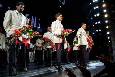 Jawan M. Jackson, Jeremy Pope, Derrick Baskin, Ephraim Sykes and cast members of AIN' Photo