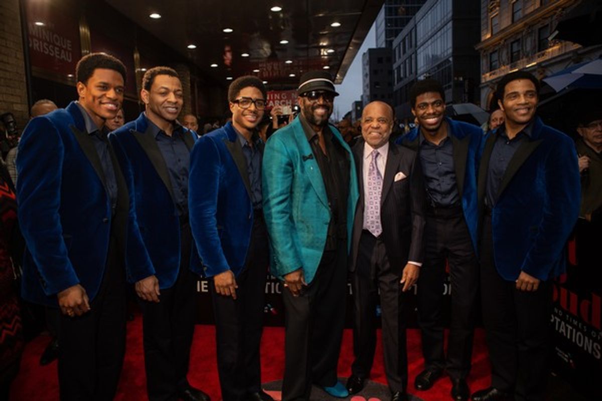 Jeremy Pope, Derrick Baskin, James Harkness, Otis Williams,  Berry Gordy, Jawan M. Jackson, and Ephraim Sykes at 