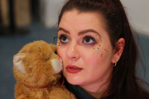 Erica Malachowski as Alizia (with Delilah, the Cat) in TIME IT IS: TO MUSIC    Photo  Photo