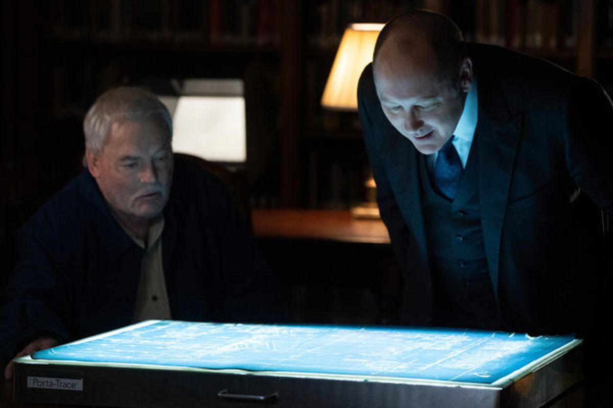Stacy Keach as Robert Vesco, James Spader as Raymond 'Red' Reddington at 