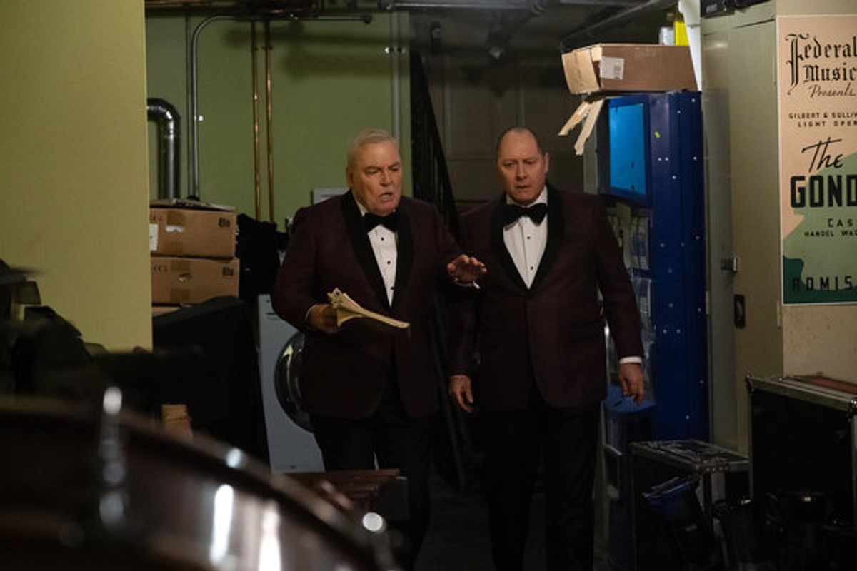 Stacy Keach as Robert Vesco, James Spader as Raymond 'Red' Reddington at 