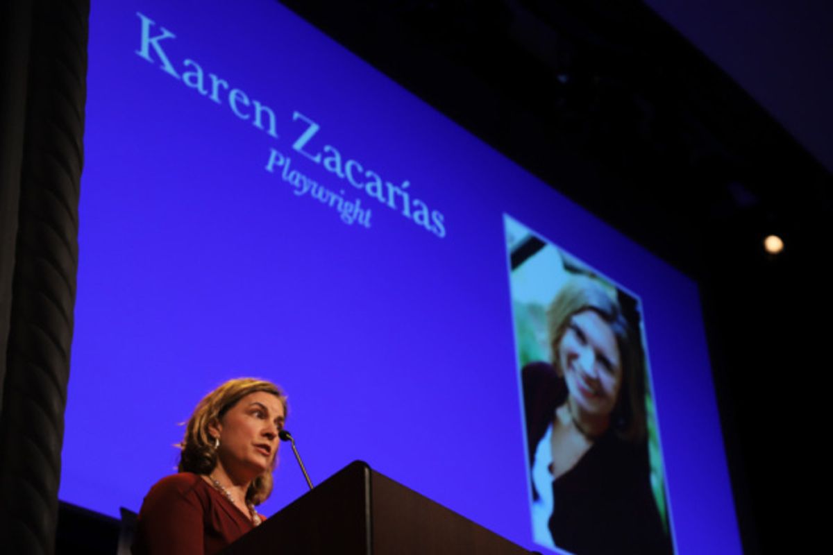 Karen Zacarias accepting The Lee Reynolds Award.     Photo credit: Karin Shook at 
