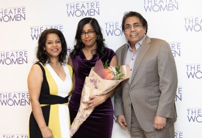 LPTW Lucille Lortel Award winner Natasha Sinha with her parents.    Photo credit: Val Photo