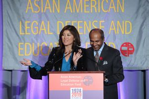 AALDEF anniversary gala emcees Juju Chang and Sree Sreenivasan Photo