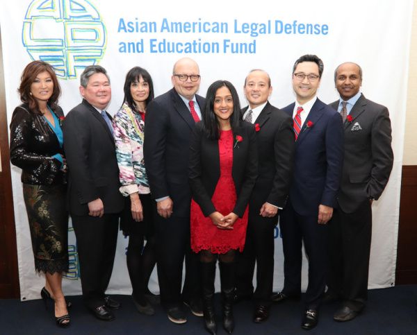 Juju Chang, emcee; Tommy Shi, AALDEF board president; Margaret Fung, AALDEF executive Photo