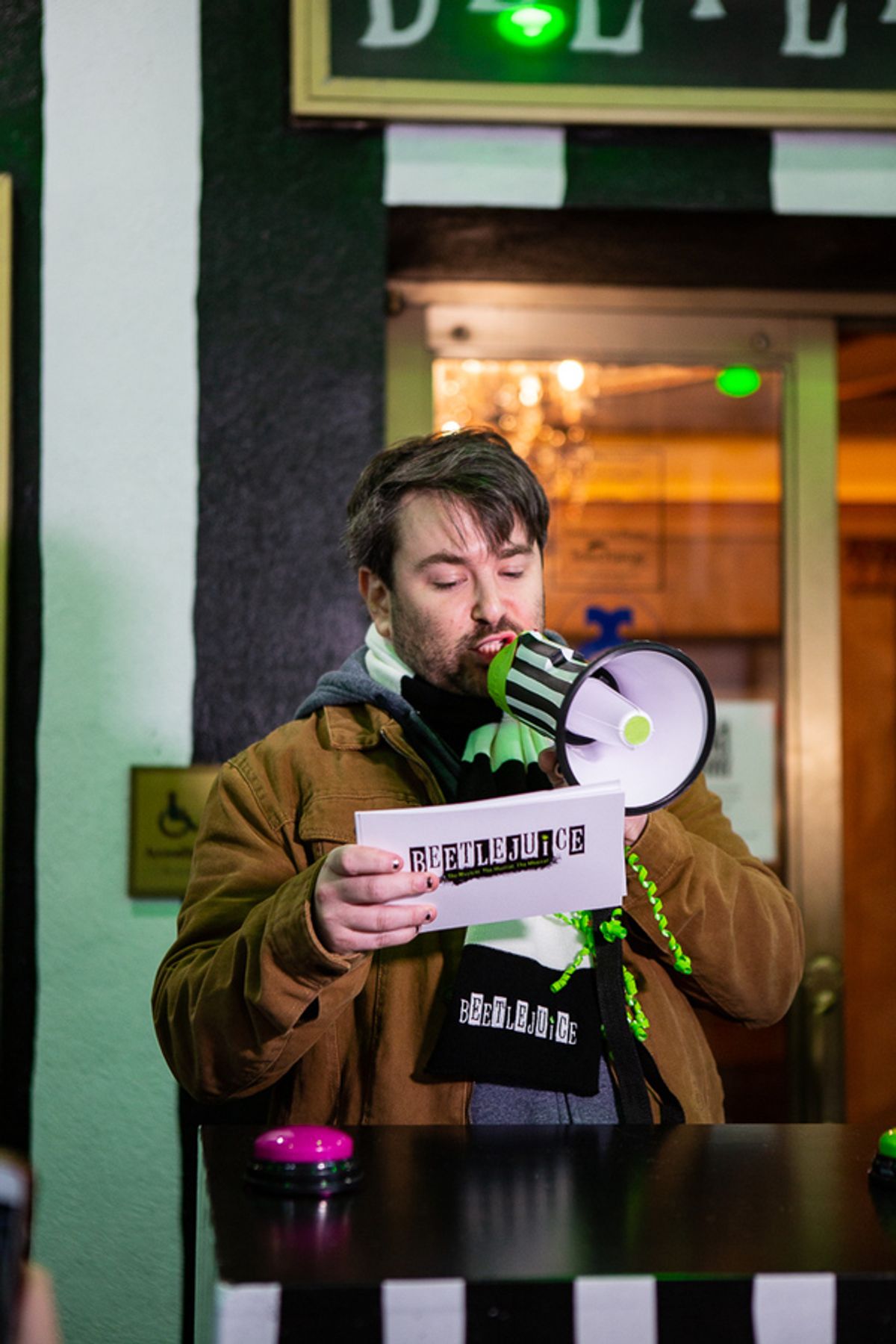 Alex Brightman host first of weekly Live Game Shows in front of the Winter Garden Theatre at 