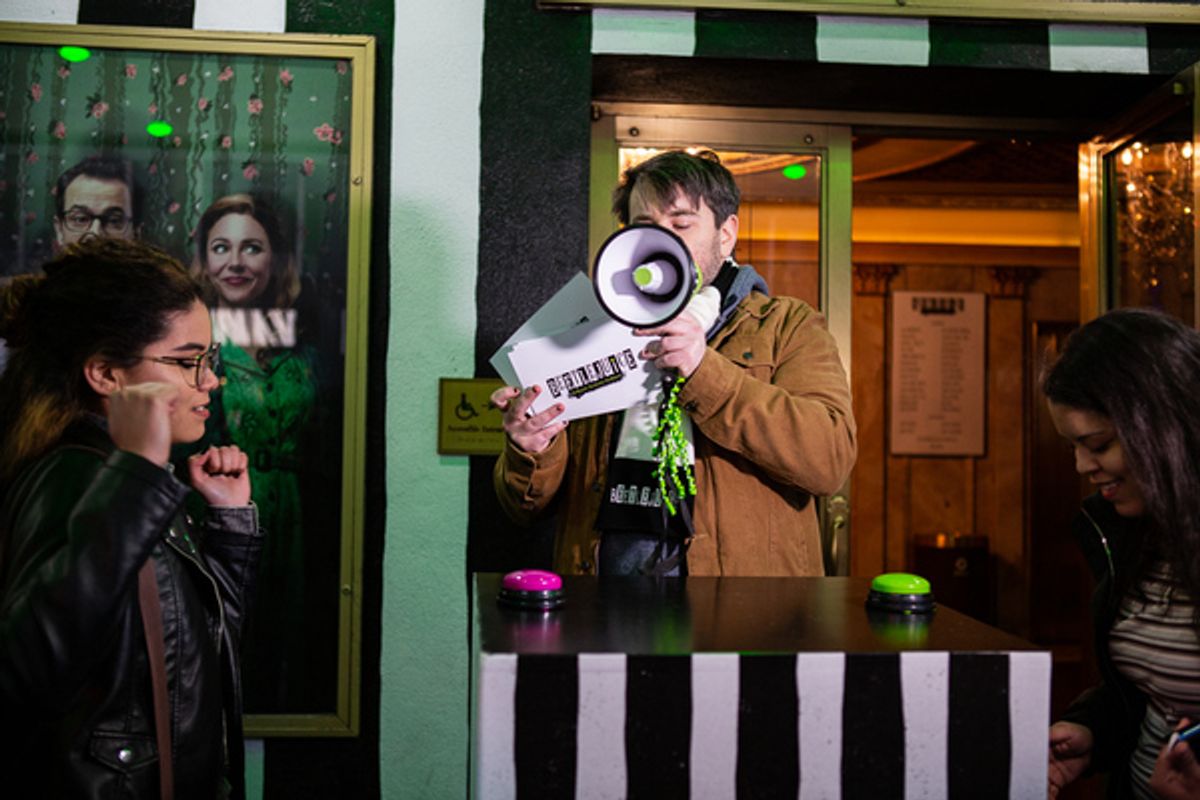 Alex Brightman host first of weekly Live Game Shows in front of the Winter Garden Theatre at 