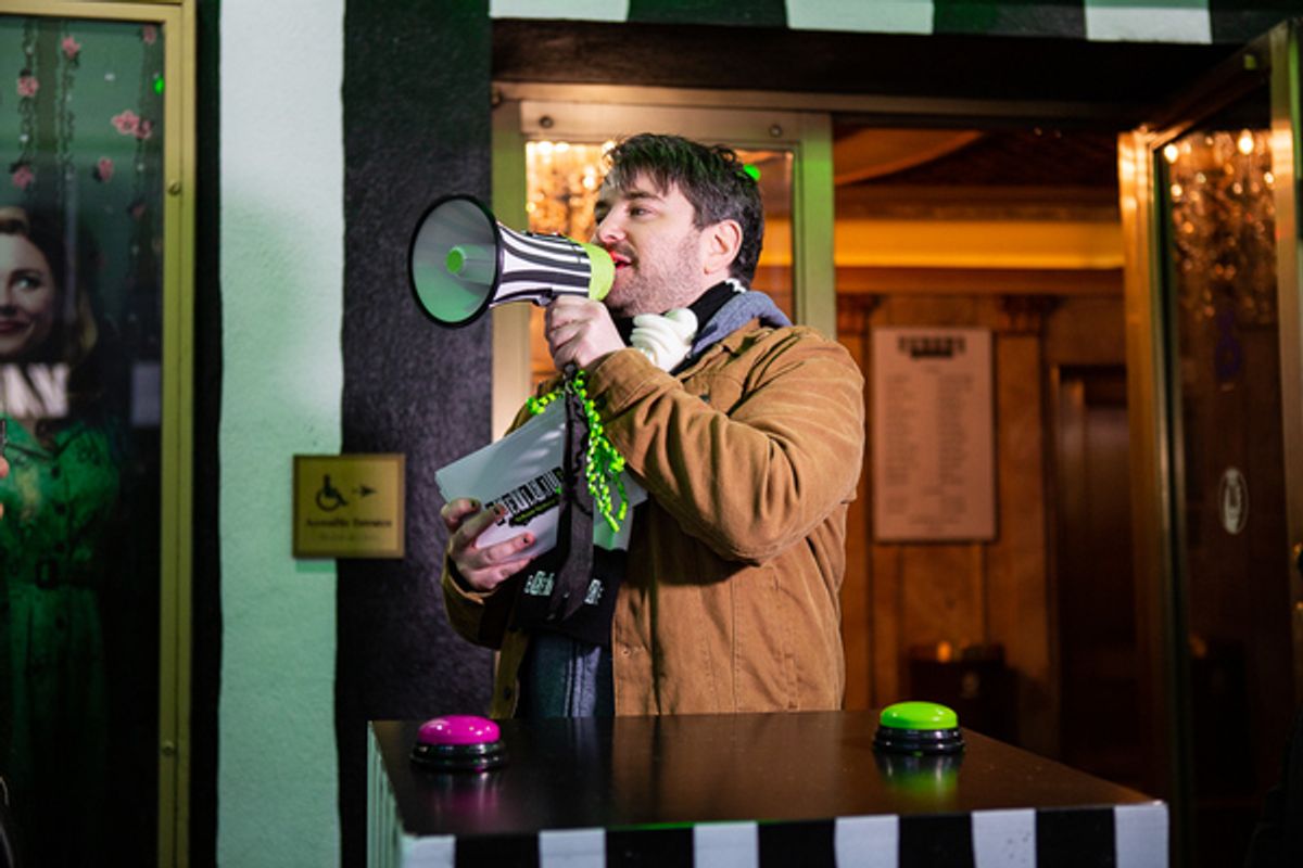 Alex Brightman host first of weekly Live Game Shows in front of the Winter Garden Theatre at 