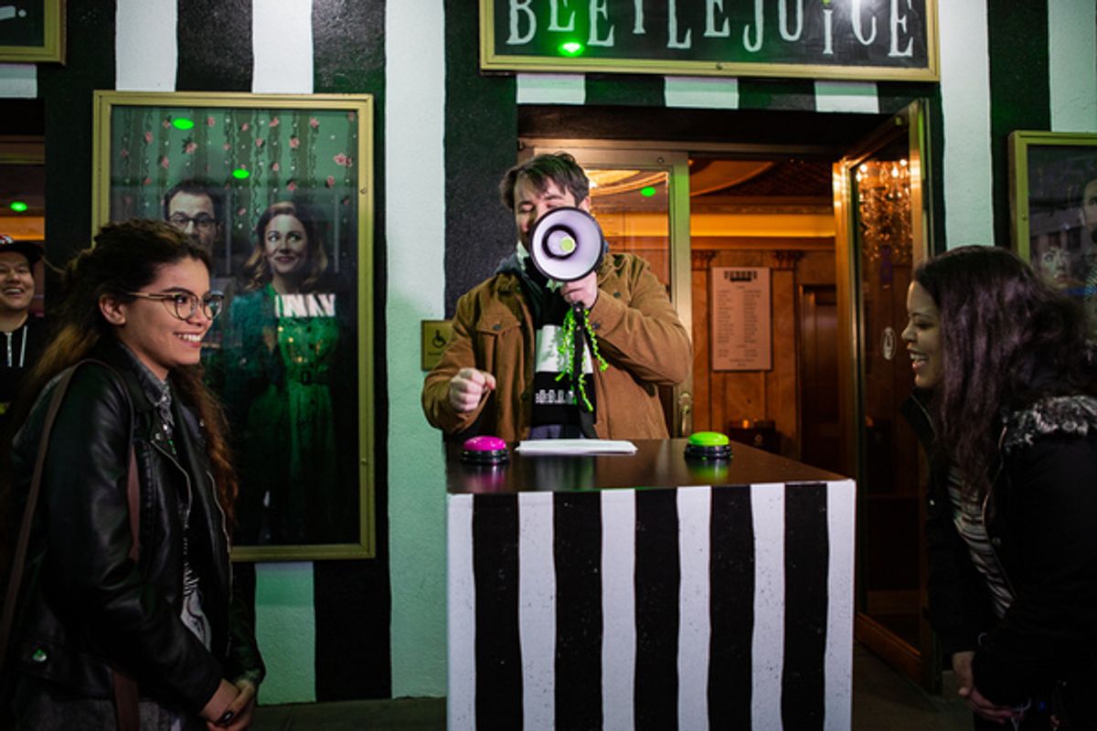 Alex Brightman host first of weekly Live Game Shows in front of the Winter Garden Theatre at 