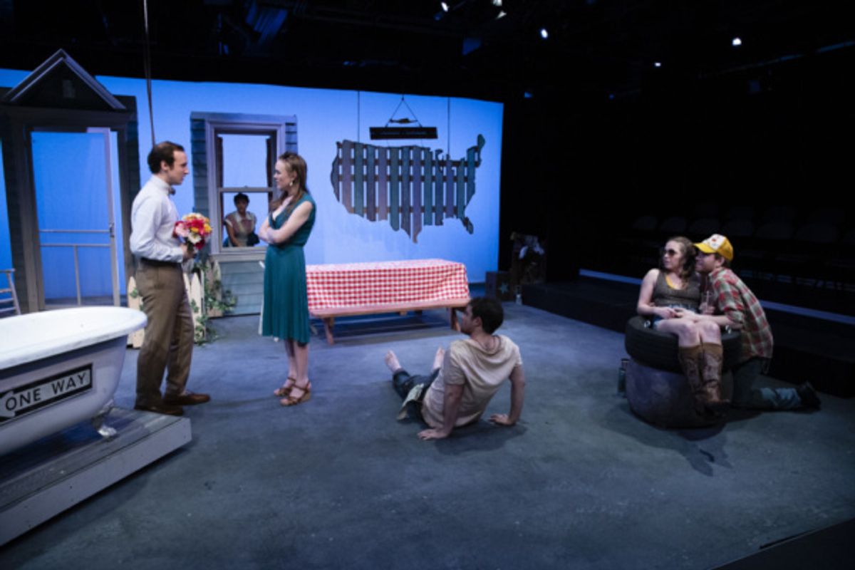 Matthew Fitzgerald, Juliet Cameron-Wilson, Nathan Krasner, Katie Muldowney and Drew Barksdale in bobrauschenbergamerica.    Photo by Scott Wynn at 