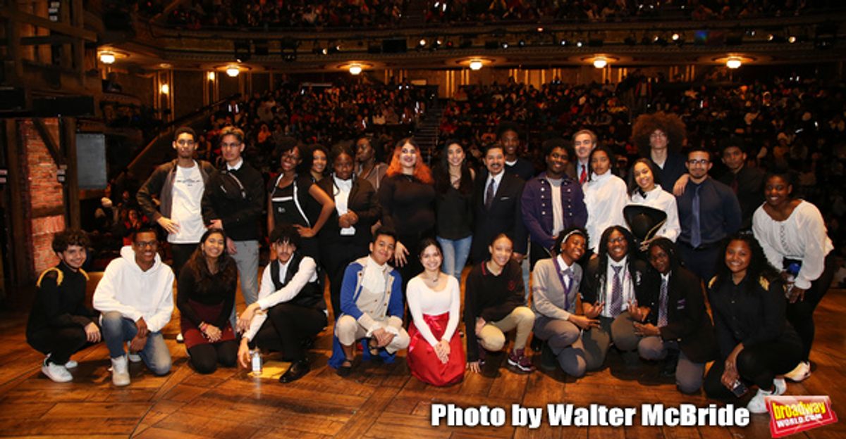 Chancellor Richard Carranza, of the New York City Department of Education, James G. Basker and Lauren Boyd with student performers  at 