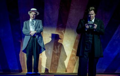 Asquith D''Ysquith, Jr. (Edward Emmi) and Monty Navarro (Nick Castillo) in the Milbur Photo