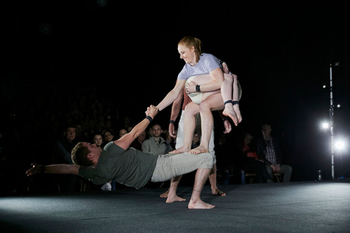 Benton Adams-Walker, with Lisa Goldsworthy (standing) and Ashleigh Pearce (held) at 