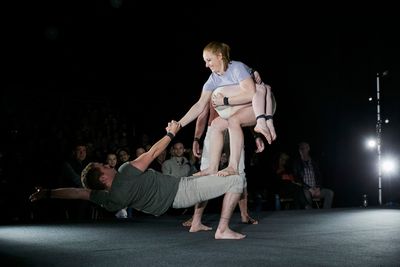 Benton Adams-Walker, with Lisa Goldsworthy (standing) and Ashleigh Pearce (held) Photo