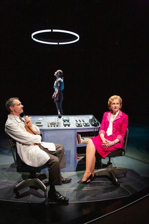Matthew Boston as Dr. Randy Lovelace, Morgan Hallett as Jerrie Cobb, and Mary Beth Fisher as Jackie Cochran @ BroadwayWorld Matthew Boston as Dr. Randy Lovelace, Morgan Hallett as Jerrie Cobb, and Mary Beth Fi Photo