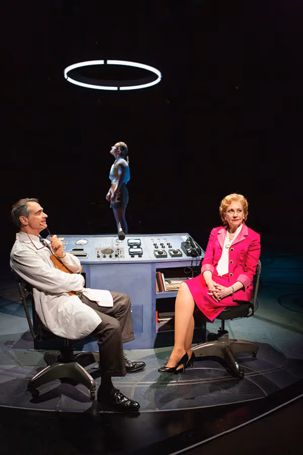 Matthew Boston as Dr. Randy Lovelace, Morgan Hallett as Jerrie Cobb, and Mary Beth Fi Photo