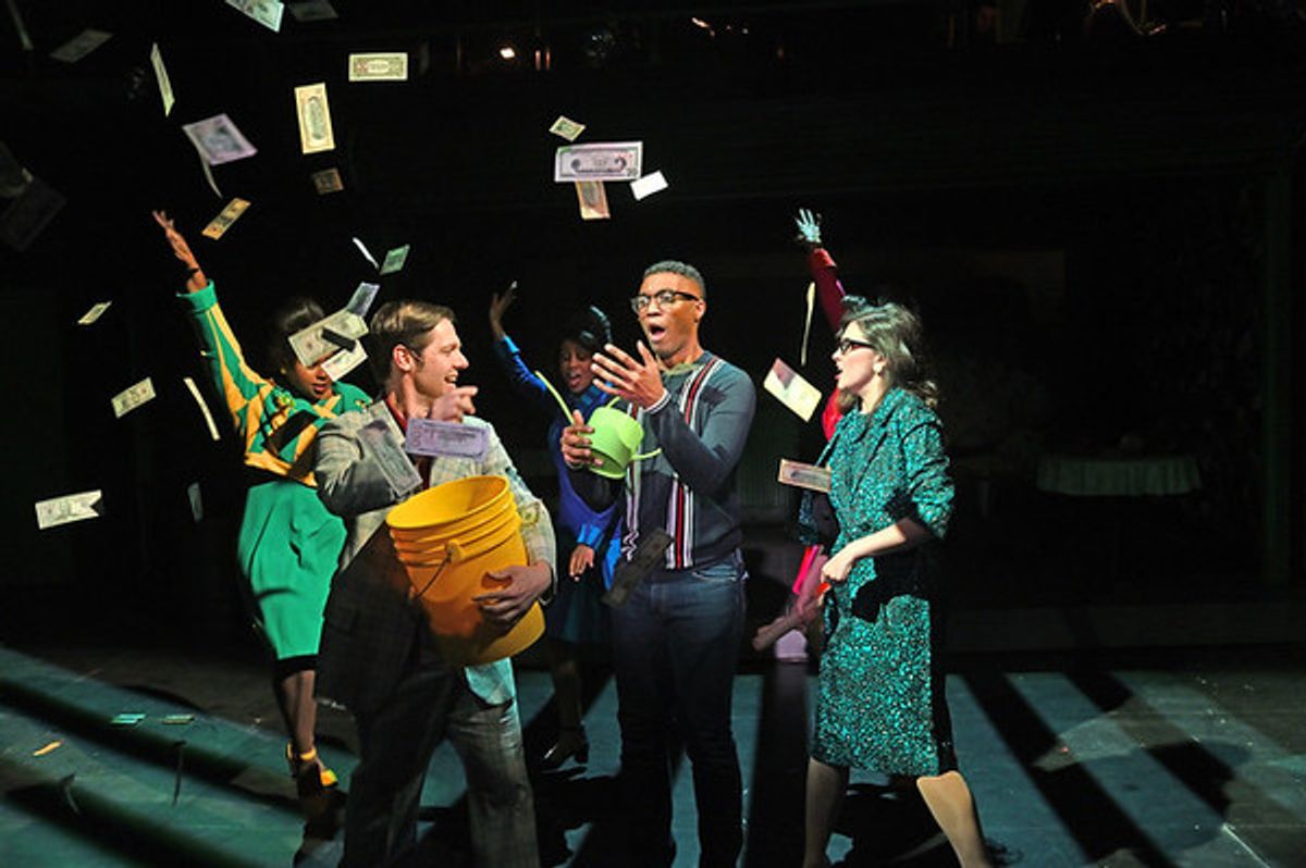 Jude Sandy as Seymour, with the cast of Little Shop of Horrors.  at 