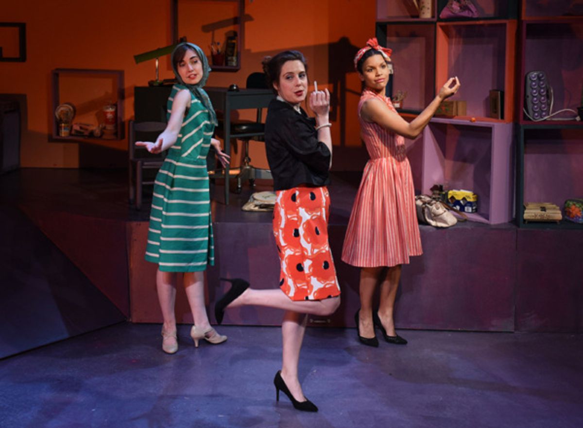 Helen (Elise Marie Davis) and the two women at the Park (Jamie Bragg and Kirby Gibson) sing Helen?s child a song in Eclipse Theatre''s production of ?Baby with the Bathwater? by Christopher Durang, dir at 