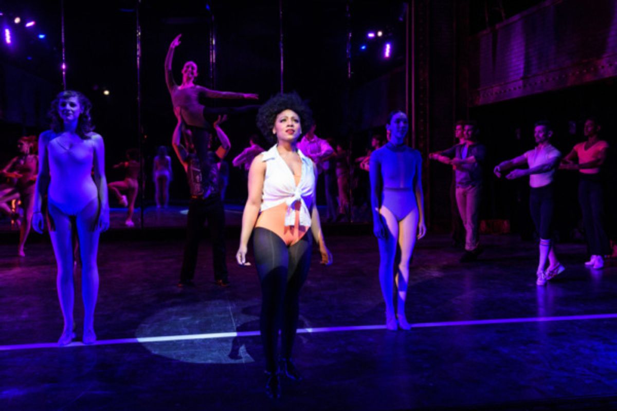 Erica Evans as Shelia Bryant, Aalon Daeja Smith as Maggie Winslow and  Liz Conway as Bebe Benzenheimer in A CHORUS LINE from Porchlight Music Theatre 
 at 