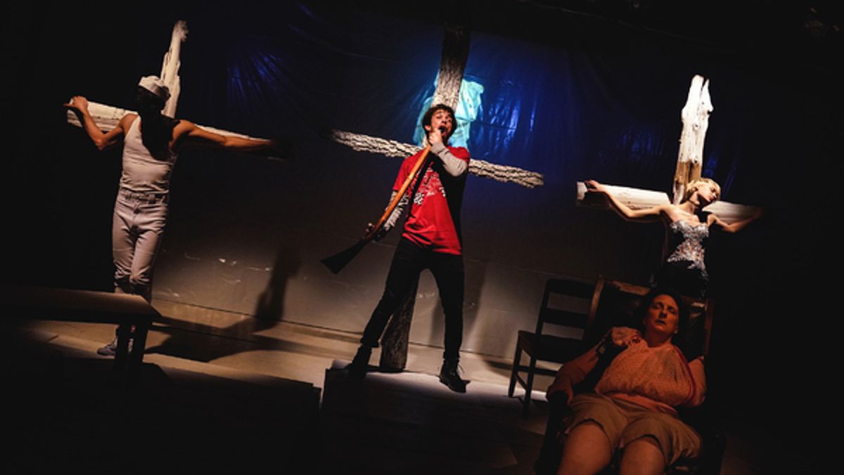 Jose Useche, Jake Horowitz and Nancy McArthur in Jean Claude van Itallie's THE FAT LADY SINGS directed by David Schweizer at La Mama ETC. Photo by Carlos Cardona.                                  at 