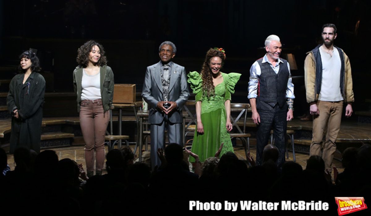 Eva Noblezada, Afra Hines, Andre De Shields, Amber Gray, Patrick Page and Timothy Hughes  at 