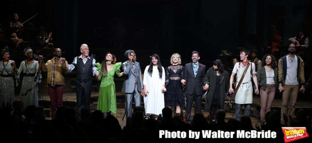Patrick Page, Amber Gray, Andre De Shields, Rachel Clavkin, Anais Mitchell, David Neumann, Eva Noblezada, Reeve Carney, Afra Hines and Timothy Hughes with cast  at 