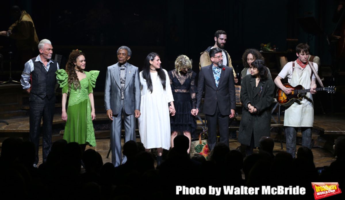 Patrick Page, Amber Gray, Andre De Shields, Rachel Clavkin, Anais Mitchell, David Neumann, Eva Noblezada, Reeve Carney, Afra Hines and Timothy Hughes with cast  at 