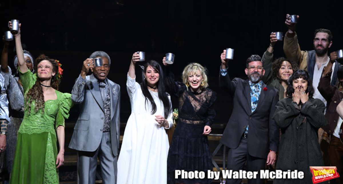 Amber Gray, Andre De Shields, Rachel Clavkin, Anais Mitchell, David Neumann, Eva Noblezada, Afra Hines and Timothy Hughes with cast  at 