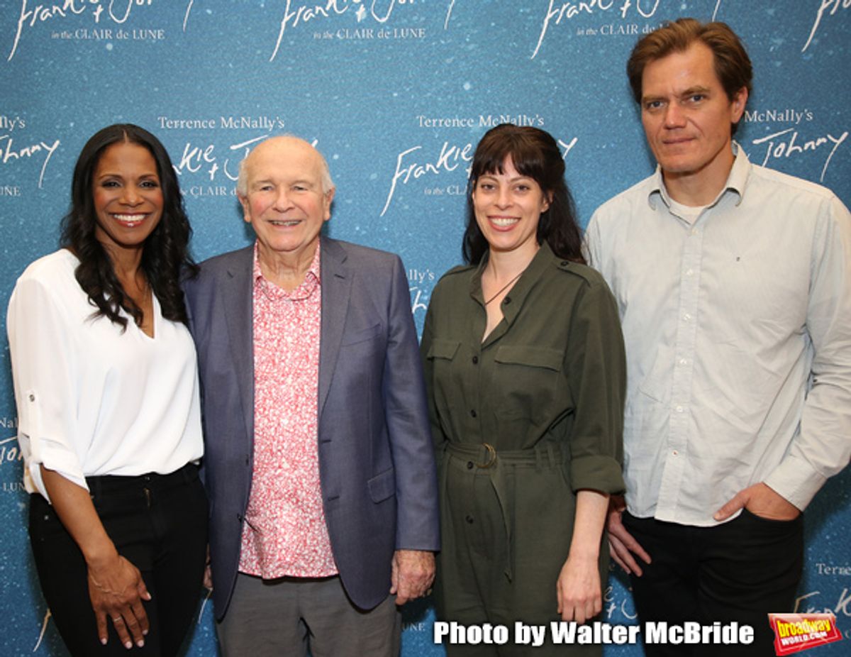 Audra McDonald, Terrence McNally, Arin Arubs and Michael Shannon during the 'Frankie And Johnny In The Clair De Lune' Company Meet The Press  at the the New 42nd Street Studios on April 18, 2019 in New York City. at 