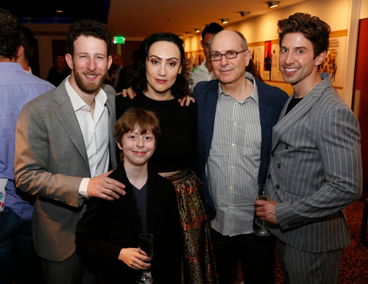 From left, cast members Nick Blaemire, Thatcher Jacobs, Eden Espinosa, co-writer/director James Lapine and cast member Nick Adams after the opening night performance of â€"Falsettosâ€ at Center Theatre Group/Ahmanson Theatre on April 17, 2019 in Los Ange at 